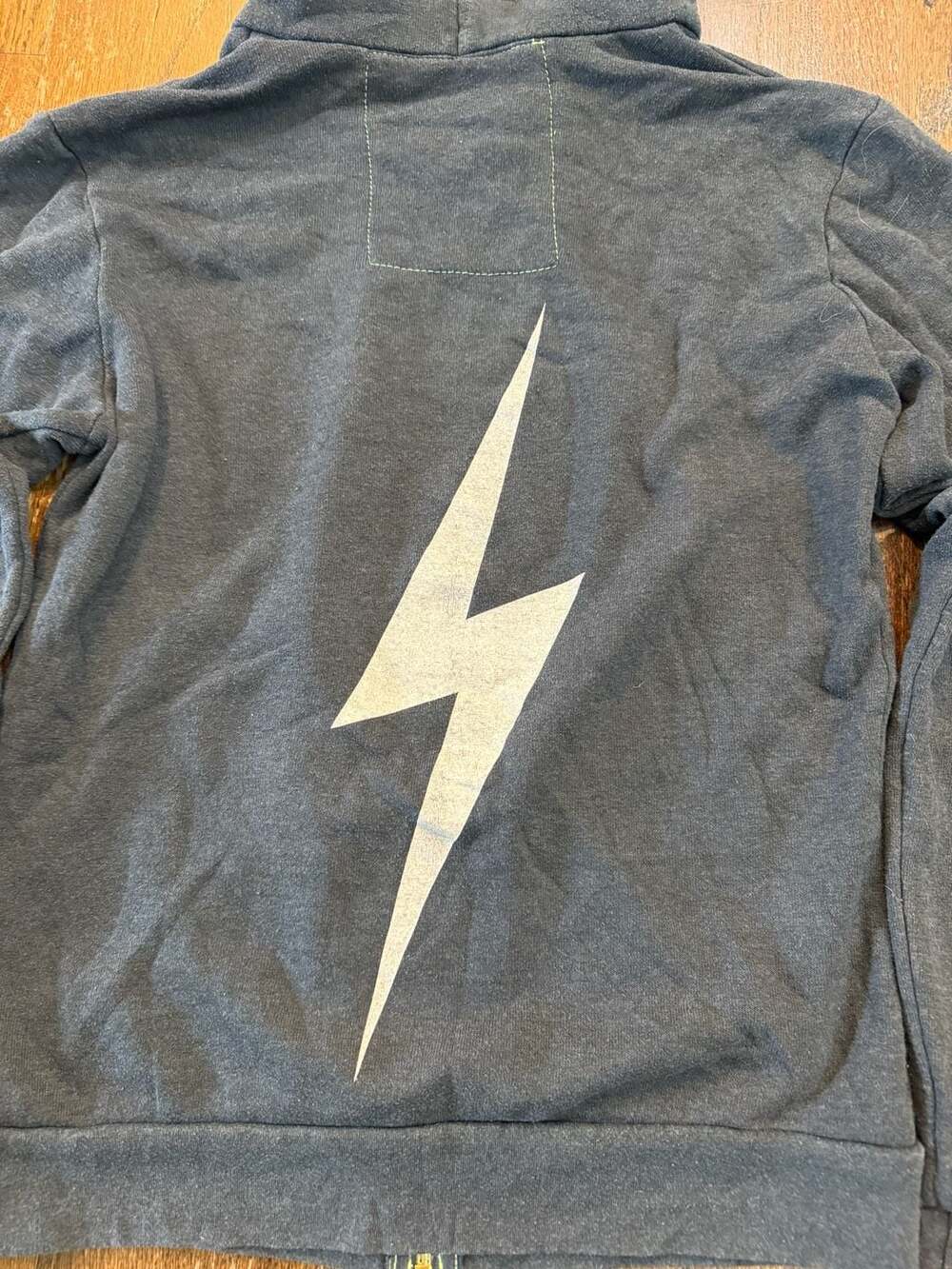 Aviator Nation Charcoal Gray Zip-Up Hoodie with White Lightning Bolt Graphic - Picture 5 of 6